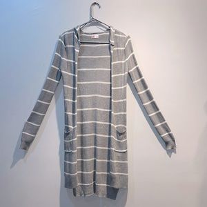 SO Heritage Grey & White Striped Long Cardigan | Size XS